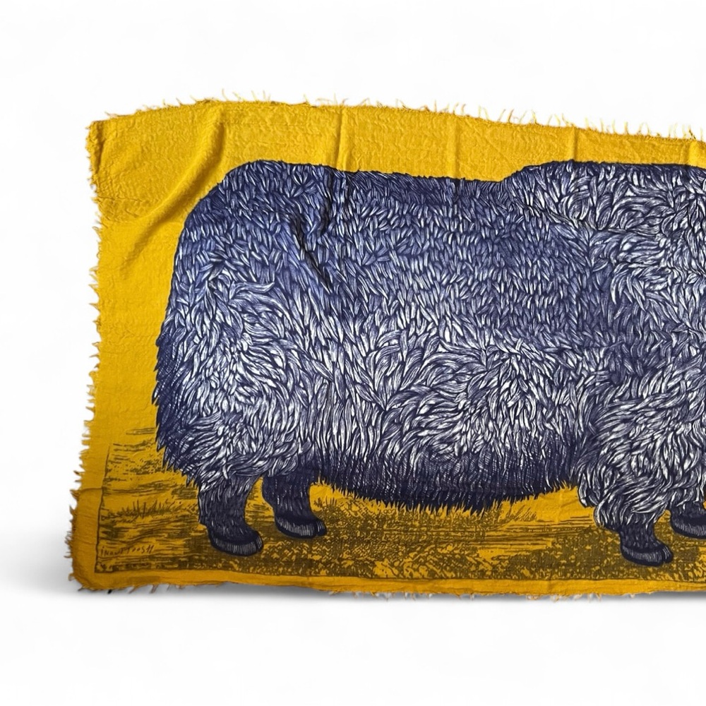 100% Wool Inouïtoosh “Walter” Wool Scarf – Navy & Mustard Buffalo Design - Picture 4 of 8